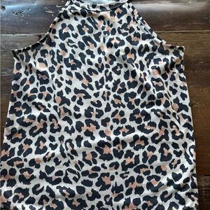 Amisu Leopard-Print Halter Tank Top in Black, Cream & Brown